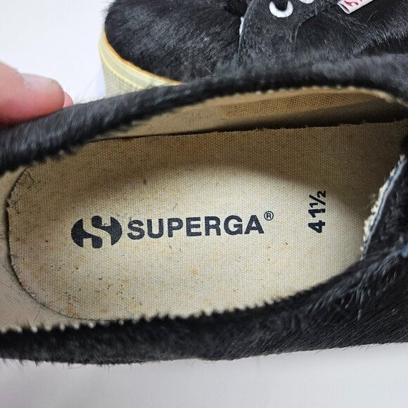 Superga Pony Hair Platform Sneakers Shoes Black & White Women’s Size 10 Lace Up - Picture 8 of 10